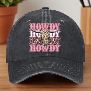 HOWDY Black Distressed Hat